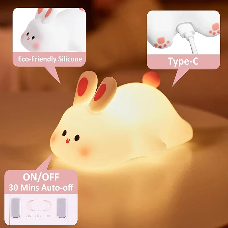 Cute Rabbit Night Light Silicone Nursery Sleeping Lamp