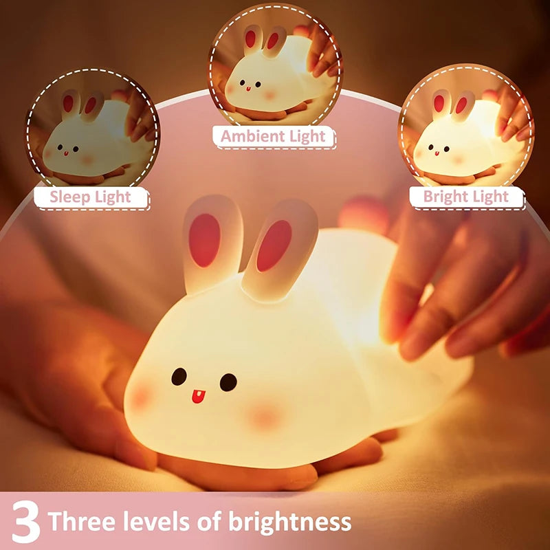 Cute Rabbit Night Light Silicone Nursery Sleeping Lamp